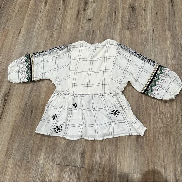 Anthropologie Embroidered Plaid Blouse - White and Green - Picture 6 of 8